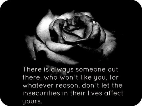 In life, there is always someone out there, who won't like you, for whatever reason, don't let the insecurities in their lives affect yours.