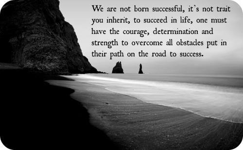 We are not born successful, its not trait you inherit, to succeed in life, one must have the courage, determination and strength to overcome all obstacles put in their path on the road to success.