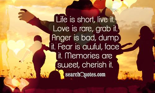 Life is short, live it. Love is rare, grab it. Anger is bad, dump it. Fear is awful, face it. Memories are sweet, cherish it.